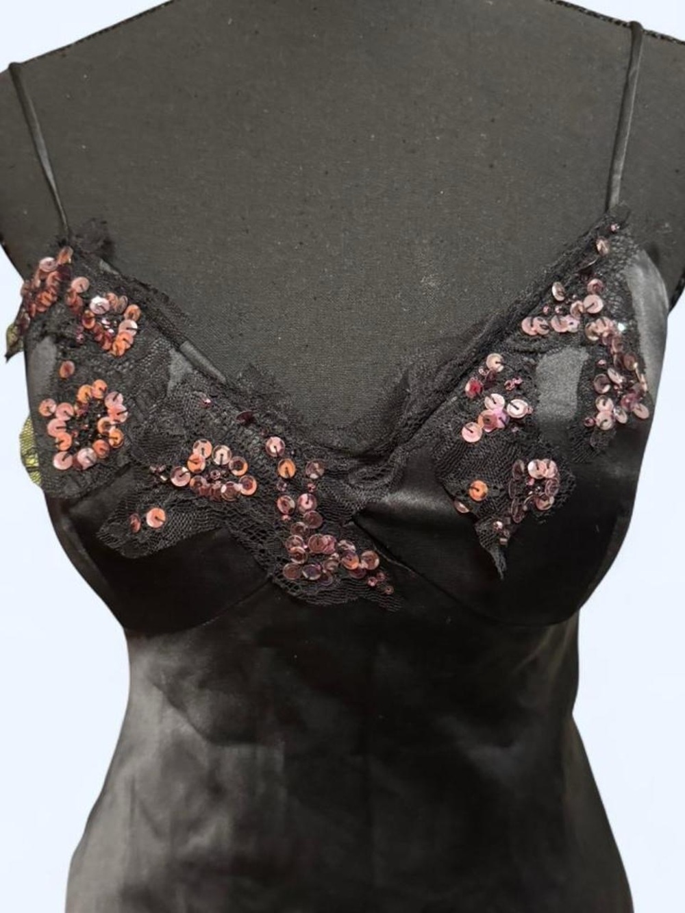Black Cache Slip Dress with Pink Sequin and Lace